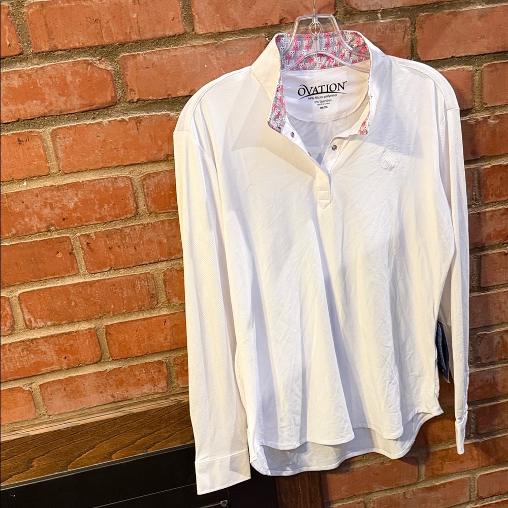 Big Kids Ovation White Long Sleeve Show Shirt for English Equestrians